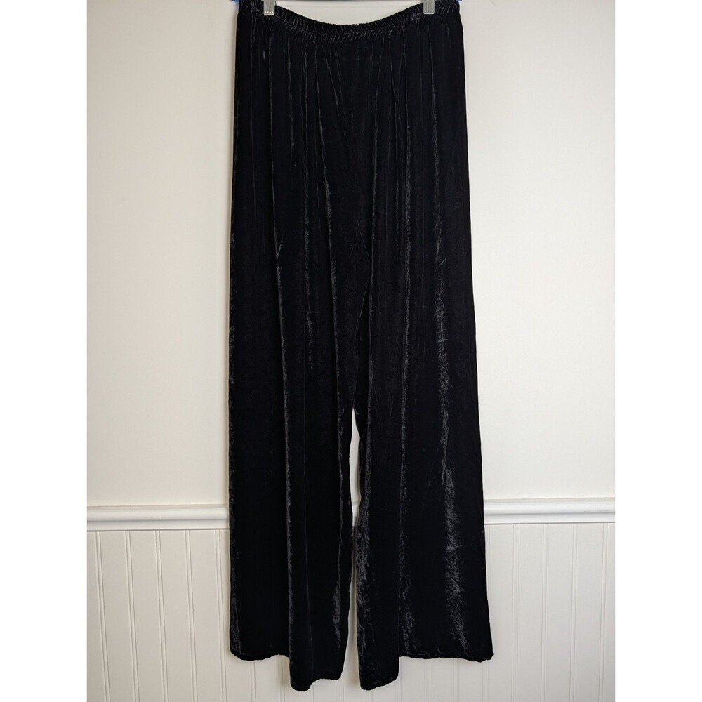 Hanna Hartnell Velvet Pants Size M Black Crushed Velour High Waist Wide Leg Boho